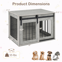 image-Dog Crate Furniture with Sliding Barn Door - Gray 31.5"