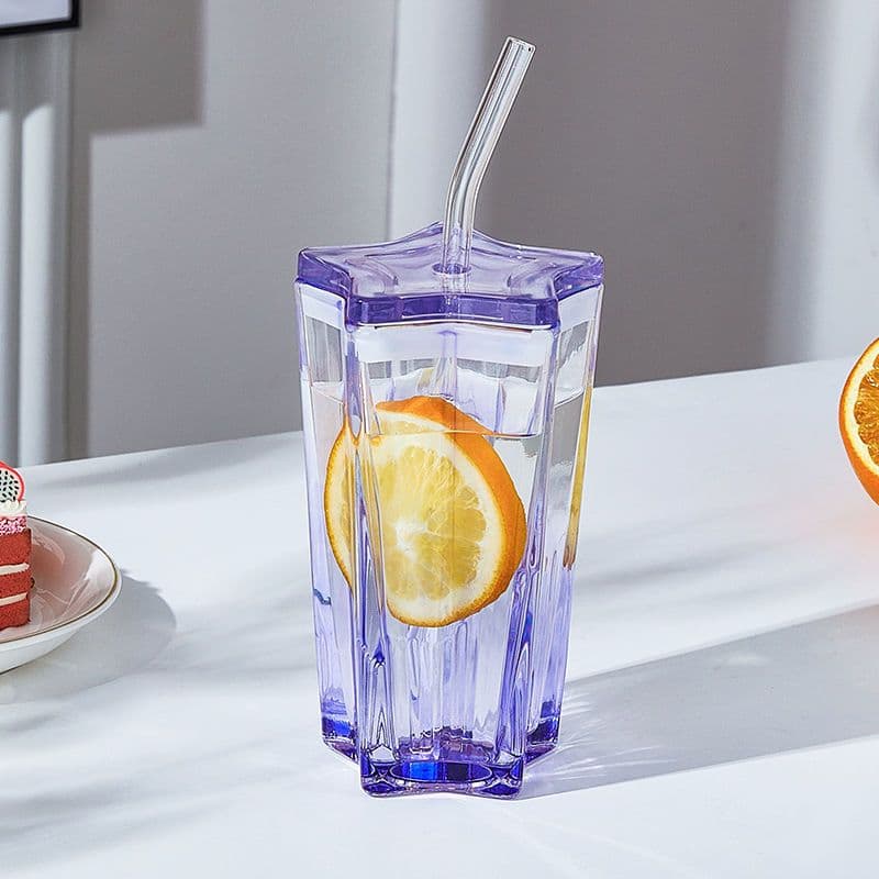 image-New Glass Water Cup Five-pointed Star Cup With Straw