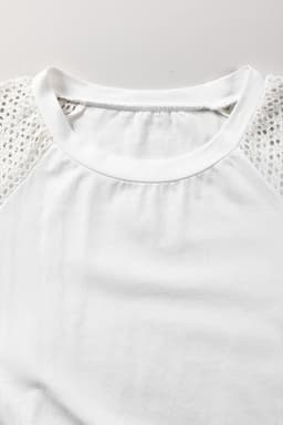 image-White Pointelle Lace Half Sleeve Crew Neck Tee