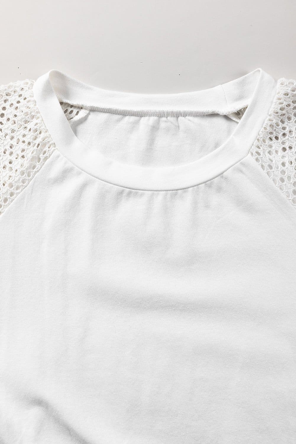 image-White Pointelle Lace Half Sleeve Crew Neck Tee