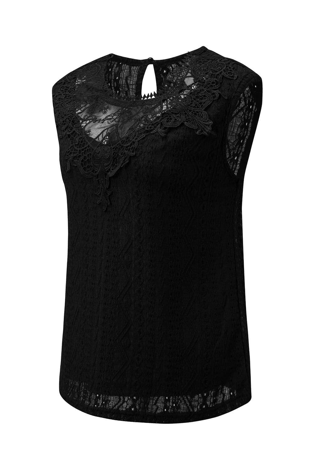 image-Guipure Lace Crochet Keyhole Back Tank Top - Apricot