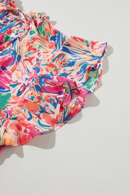 image-Multicolour Floral Ruffled Sleeve V Neck Blouse (50 characters)