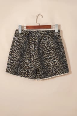 image-Khaki Contrast Scalloped Lace Trim Leopard Denim Shorts