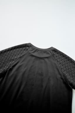 image-Khaki Contrast Lace Raglan Sleeve Tee - Casual Short Sleeve Top