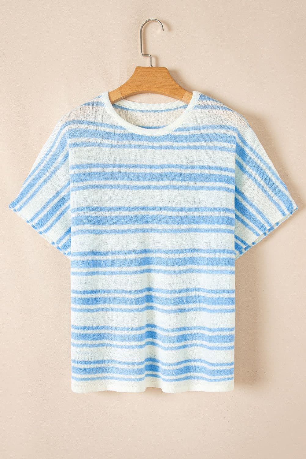 image-Sky Blue Stripe Boxy Fit Wide Sleeve Sweater