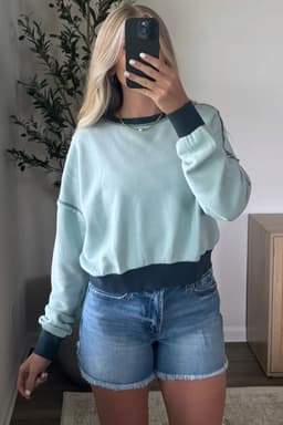 image-Iceland Blue Colorblock Crop Sweatshirt