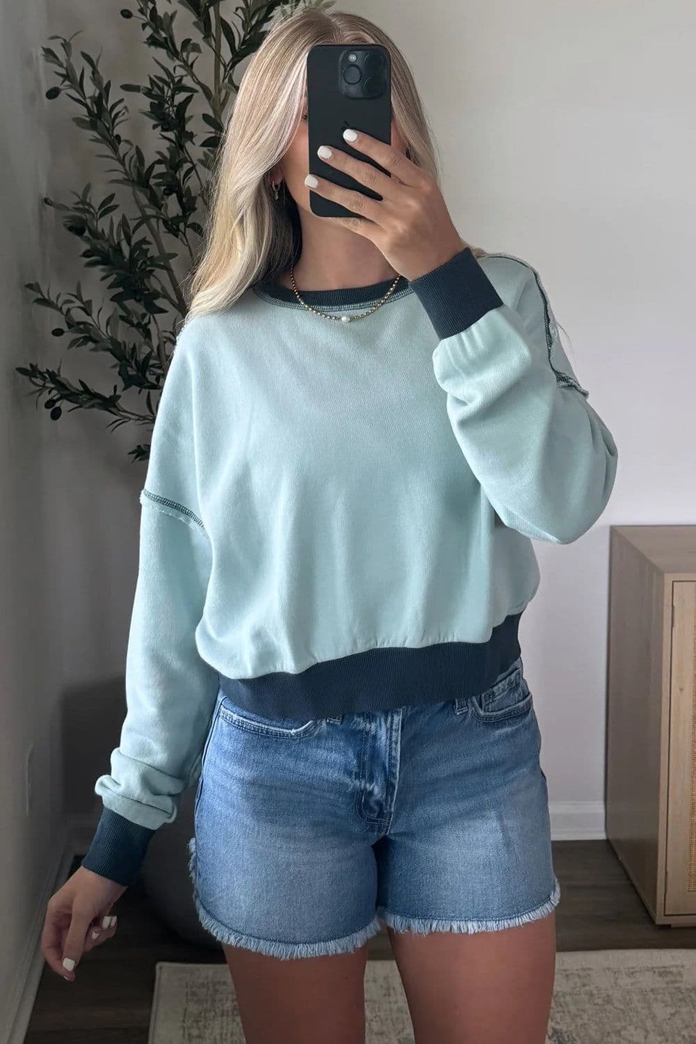 image-Iceland Blue Colorblock Crop Sweatshirt