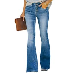 image-High Waist Bell Bottom Jeans Trendy Wear Washed Out Street Style Women's Denim Pants