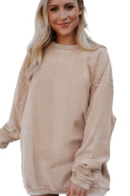 image-Strawberry Pink Ribbed Corded Oversized Sweatshirt