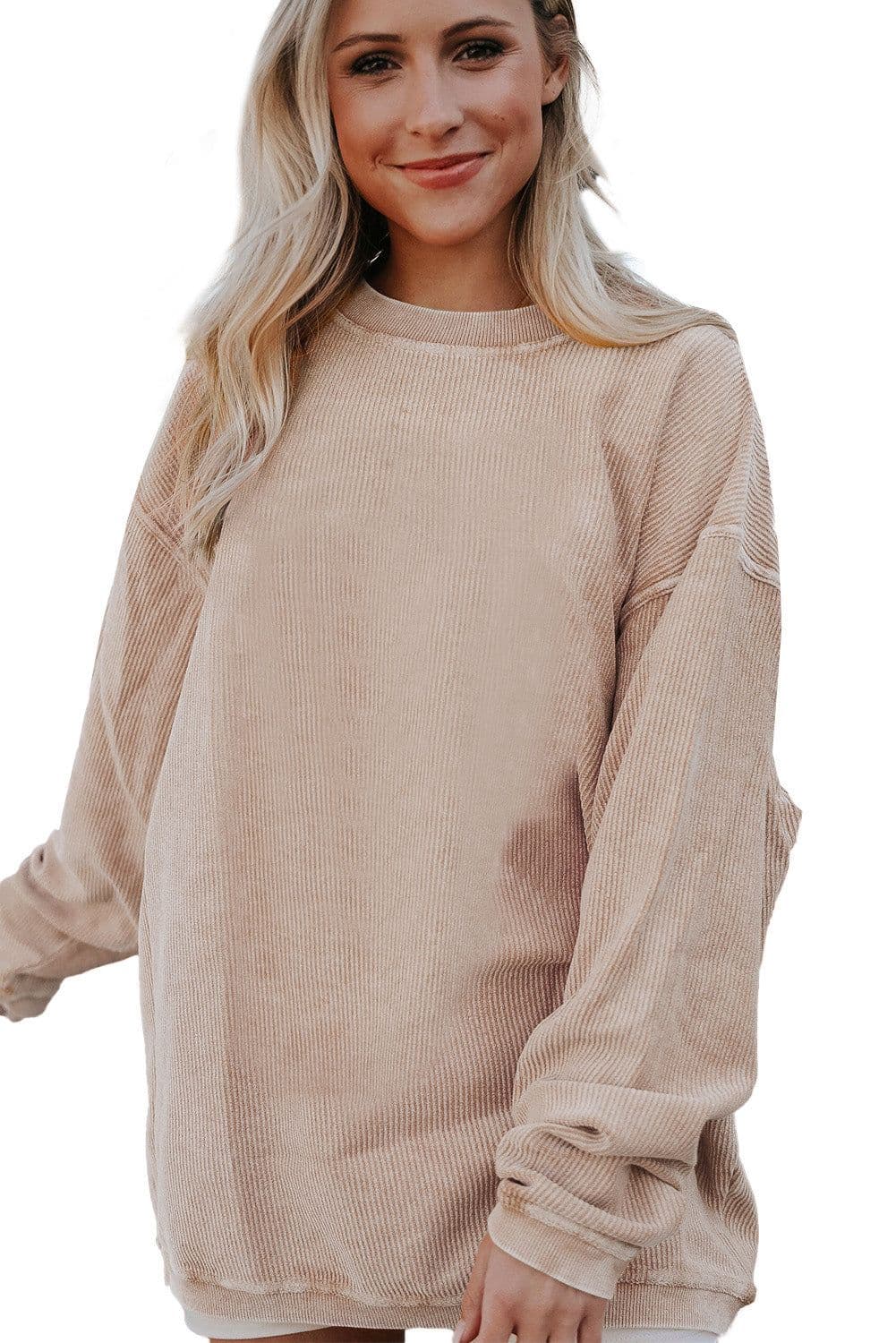 image-Strawberry Pink Ribbed Corded Oversized Sweatshirt