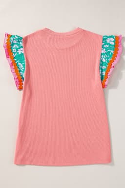 image-Contrast Ricrac Floral Sleeve Top - White (57 characters)