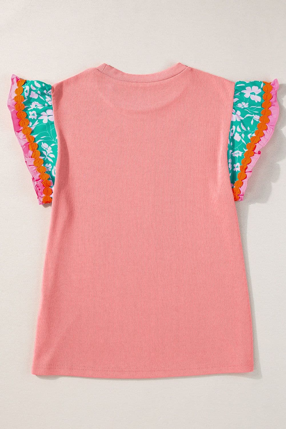 image-Contrast Ricrac Floral Sleeve Top - White (57 characters)
