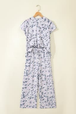 image-Beige Camouflage Print Twisted Rib Loose Tee Drawstring Pants Set
