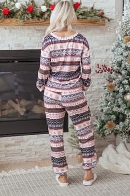 image-Black Retro Christmas Pattern Lounge Set - Pullover Pants