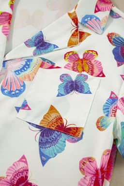 image-Multicolour Butterfly Pattern Short Sleeve Shirt Pajamas Set