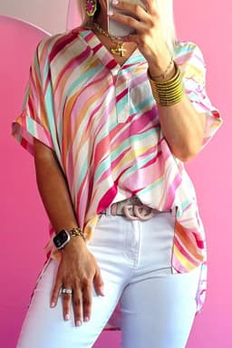 image-Multicolour Abstract Print High Low Blouse