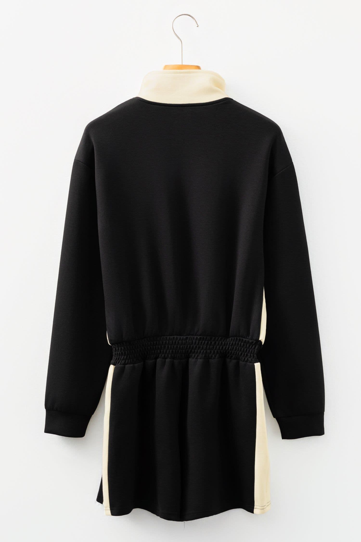 image-Black & White Two-Tone Long Sleeve Zipped Romper