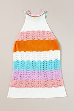 image-Multicolour Wavy Striped Knit Sleeveless Sweater