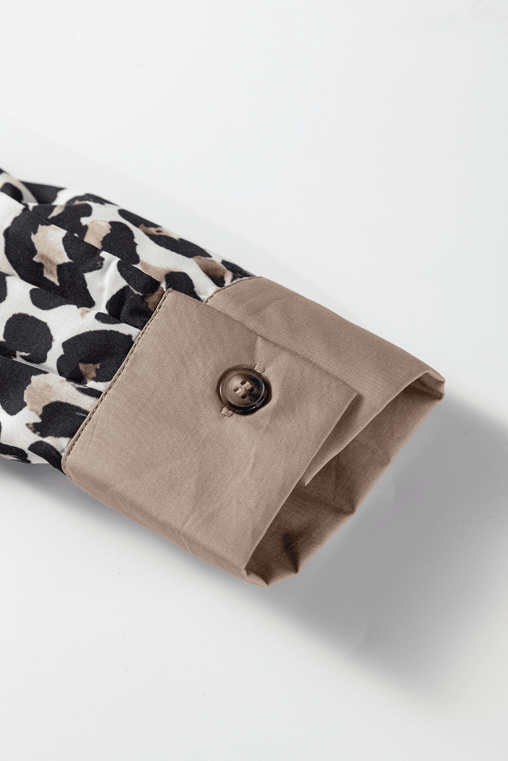 image-Multicolour Leopard Print Contrast Patchwork Cuffs Button Collared Top