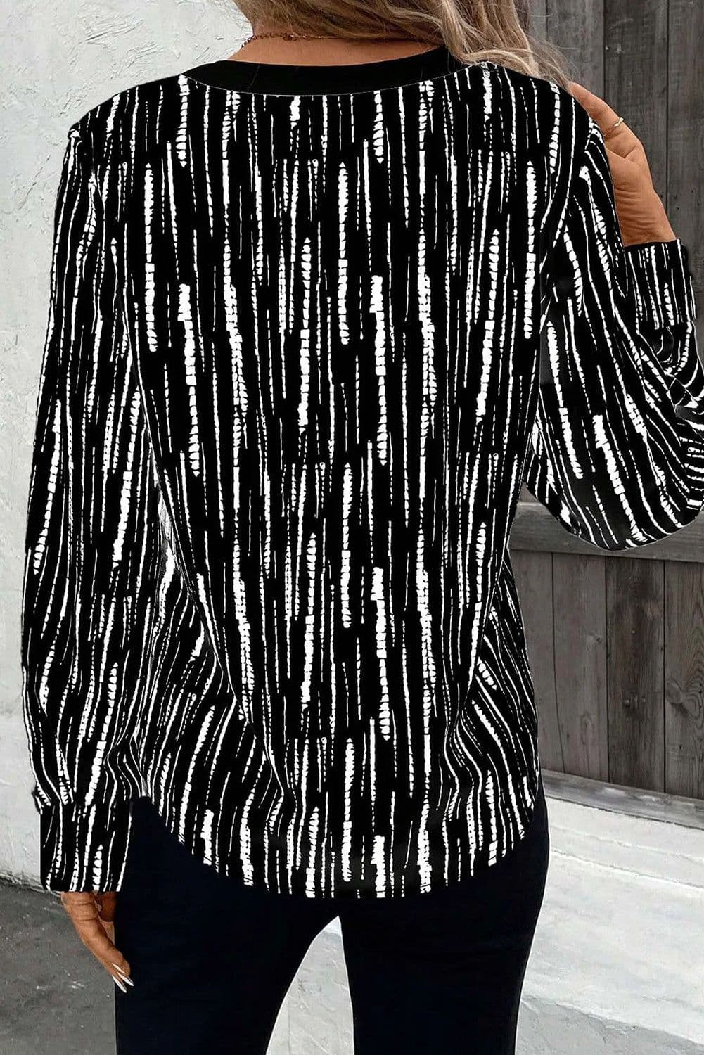 image-White Abstract Printed V Neck Fall Blouse