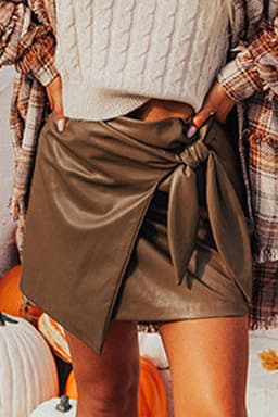 image-Faux Leather Bowknot Mini Skirt - Chic, Playful, 60" Length