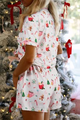 image-White Christmas Spirits Shirt Style 2pcs Short Pajama Set