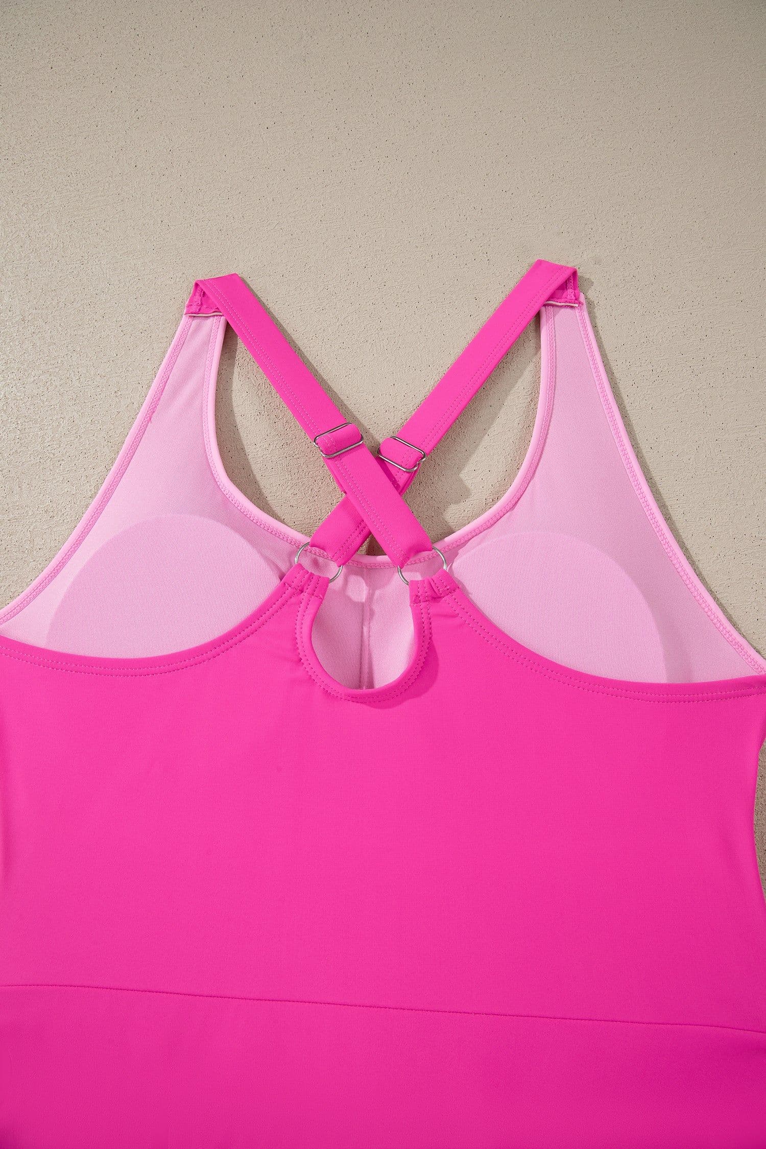 image-Rose Red Contrast Trim Neckline Active Shorts Attached One Piece Swim Dress