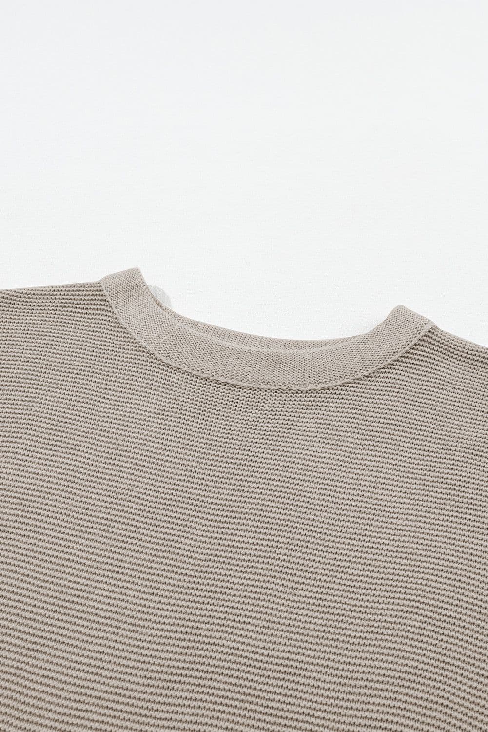 image-High Neck Bat Sleeve Sweater - Short Sleeve, Elegant, Loose Fit