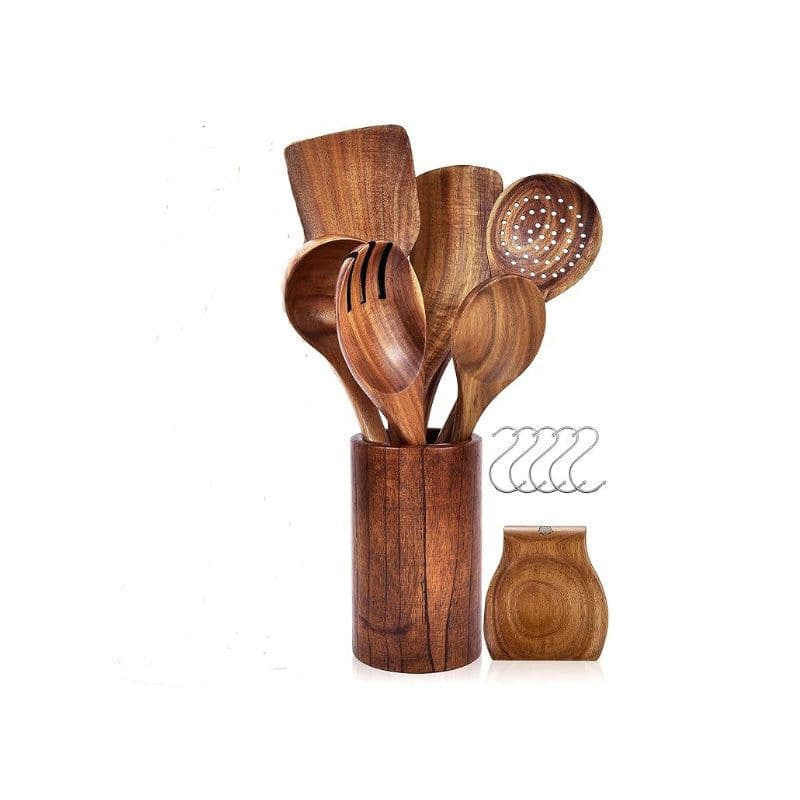 image-Spatula Kitchenware Suit Teak Head Shovel Salad Stir Soup Pasta Spoon Kitchen