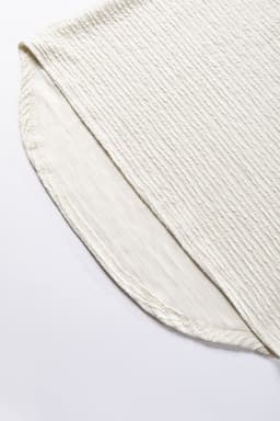 image-Khaki Textured Wide Sleeve V Neck T Shirt
