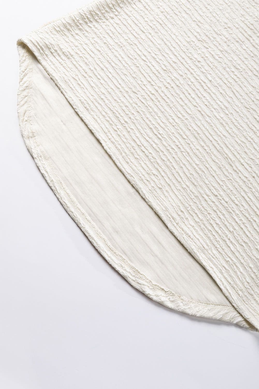 image-Khaki Textured Wide Sleeve V Neck T Shirt