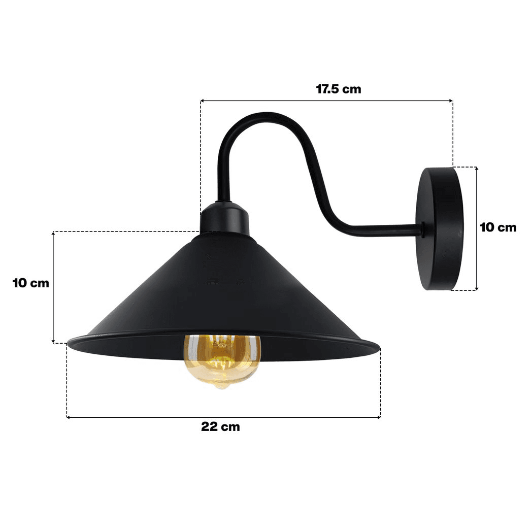 image-Black inner Gold Wall Light Fixture,Black Wall Sconce E27 Base Socket Screw Wall Mounted Swan Neck Cone Shape Shade