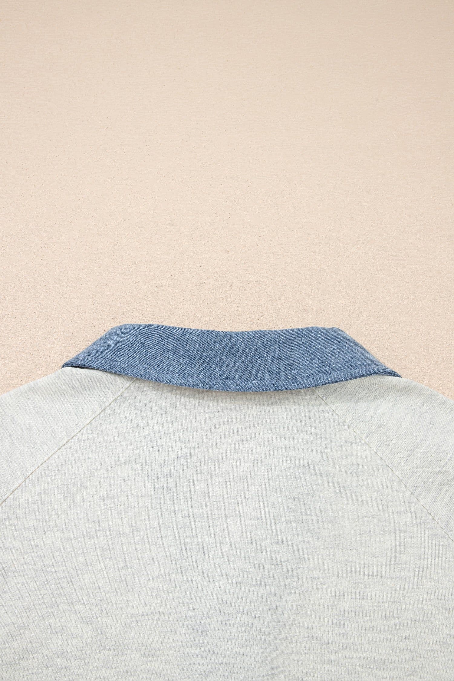 image-Light Grey Denim Patchwork Polo Top - Long Sleeve