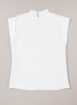image-White Wavy Textured Mock Neck Cap Sleeve Top