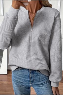 image-Medium Grey Textured Half Zip Sweatshirt