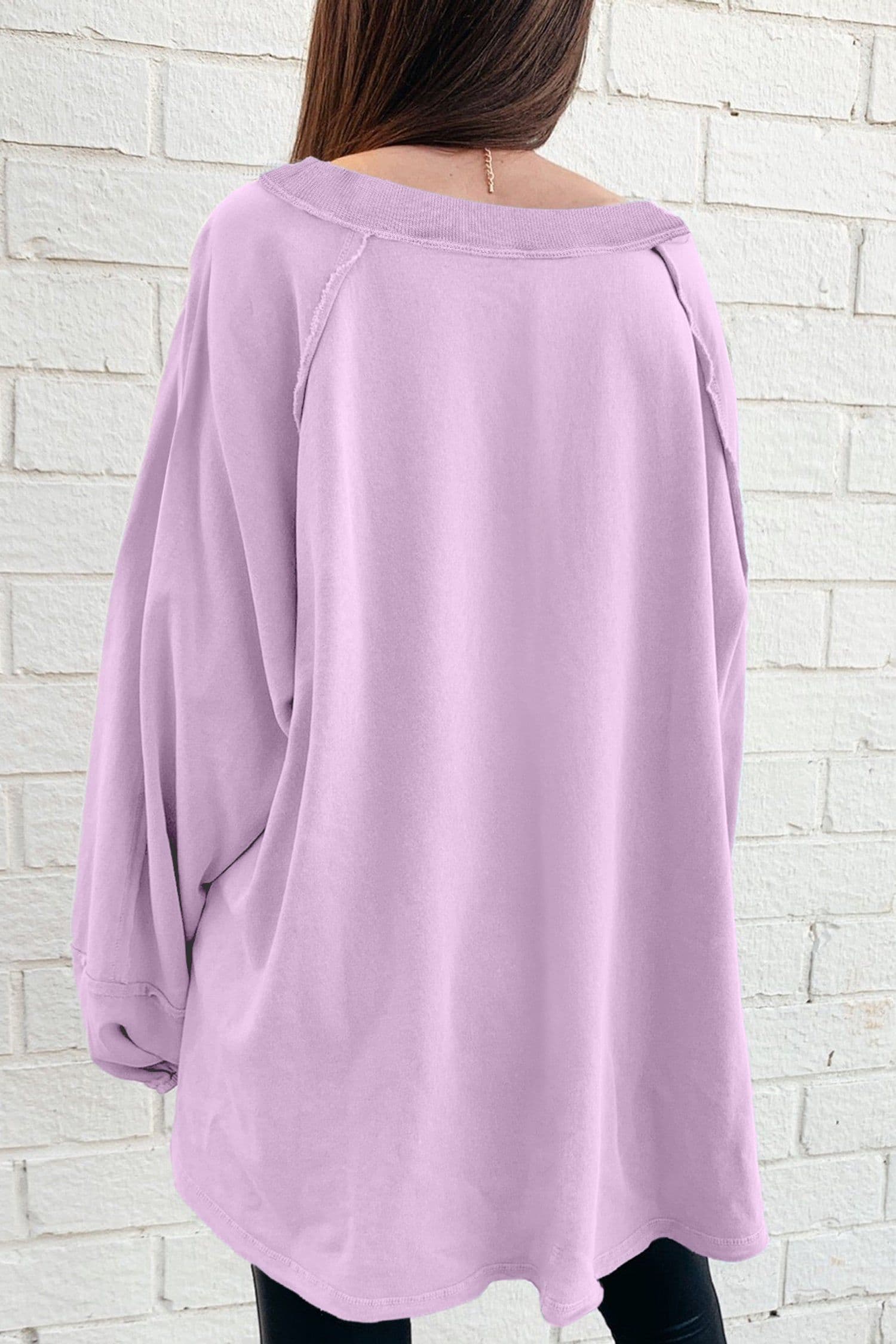 image-Beige Baggy Sweatshirt Raw Seam Patchwork