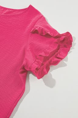 image-Bright Pink Ruffled Short Sleeve Plus Size Top