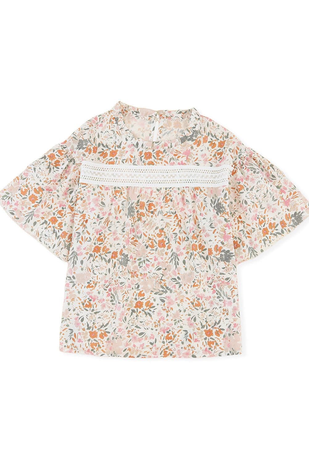 image-Floral Print Wide Ruffle Sleeves Blouse - Multicolor, Size S-XL