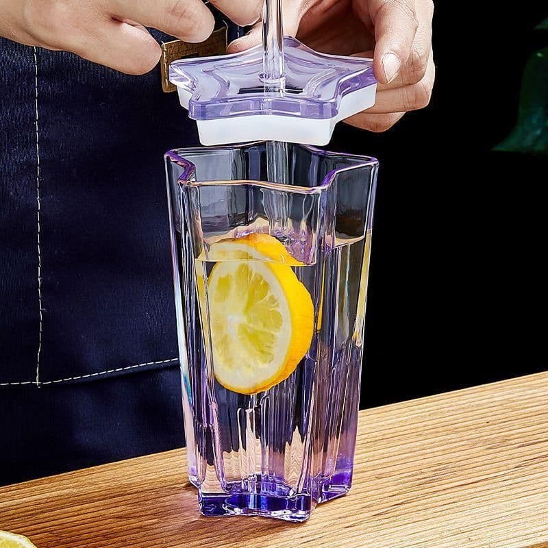 image-New Glass Water Cup Five-pointed Star Cup With Straw