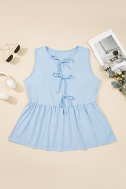 image-Coffee Plus Size Solid Color Bow Tie Peplum Tank Top