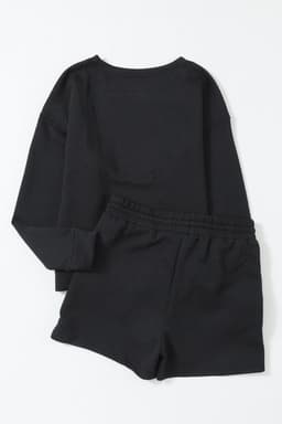 image-Textured Long Sleeve Top & Drawstring Shorts Set - Green