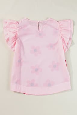 image-Floral Print Ruffled Sleeve Blouse - Pink Pinstripe - Sizes Available
