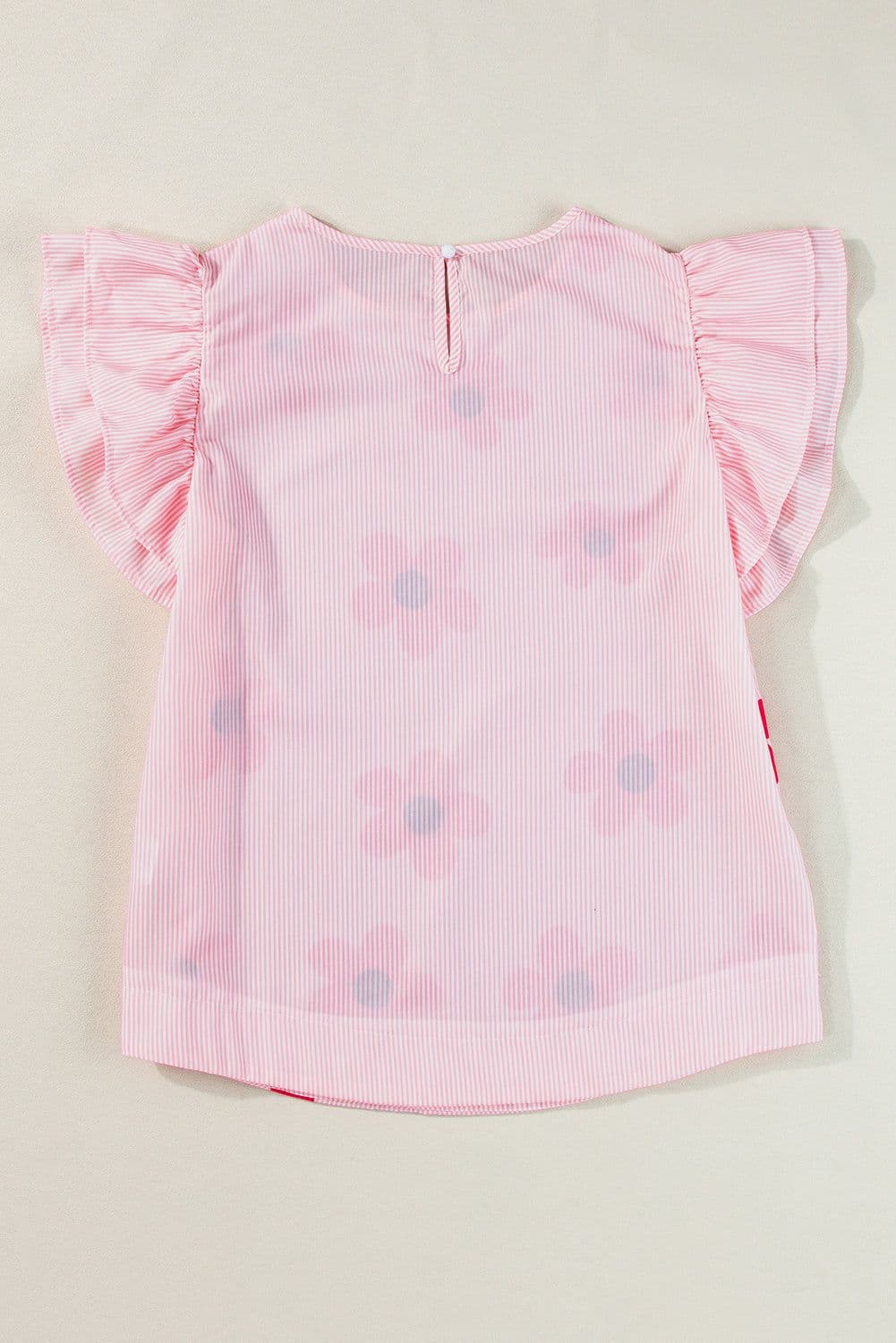 image-Floral Print Ruffled Sleeve Blouse - Pink Pinstripe - Sizes Available