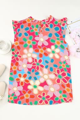 image-Rose Embroidered Floral Print Ruffle Trim Tank Top