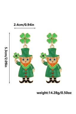image-Dark Green Leprechaun Drop Earrings - Enamel