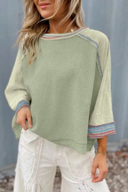 image-Meadow Mist Green Raglan Top - Patchwork Sleeves XL Size