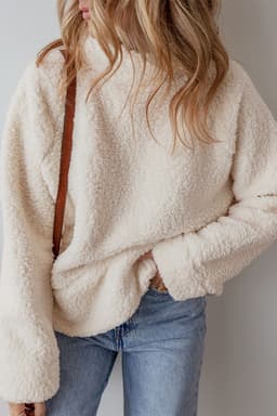 image-Fleece High Neck Drop Shoulder Pullover Sweatshirt - White