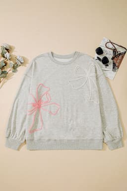 image-Light Grey Plus Size Sweatshirt Thread Embroidered