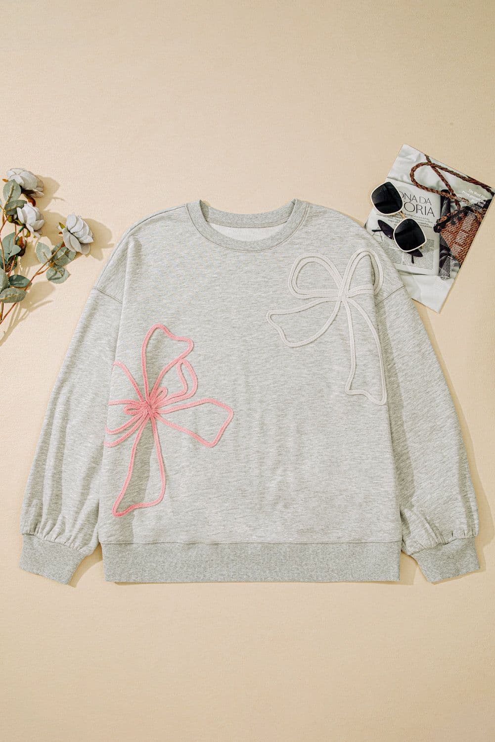 image-Light Grey Plus Size Sweatshirt Thread Embroidered
