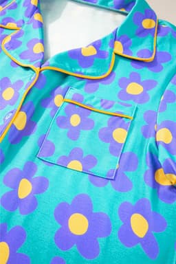 image-Green Flower Print Short Sleeve Pajamas Set